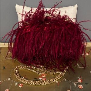 Red Harlow Feather Evening Bag